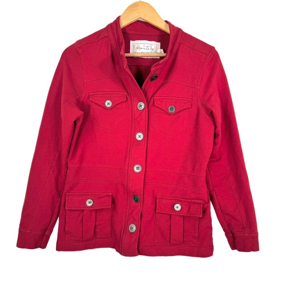 Aventura Utility Safari Jacket Button-Front Twill Organic Cotton Red Size M